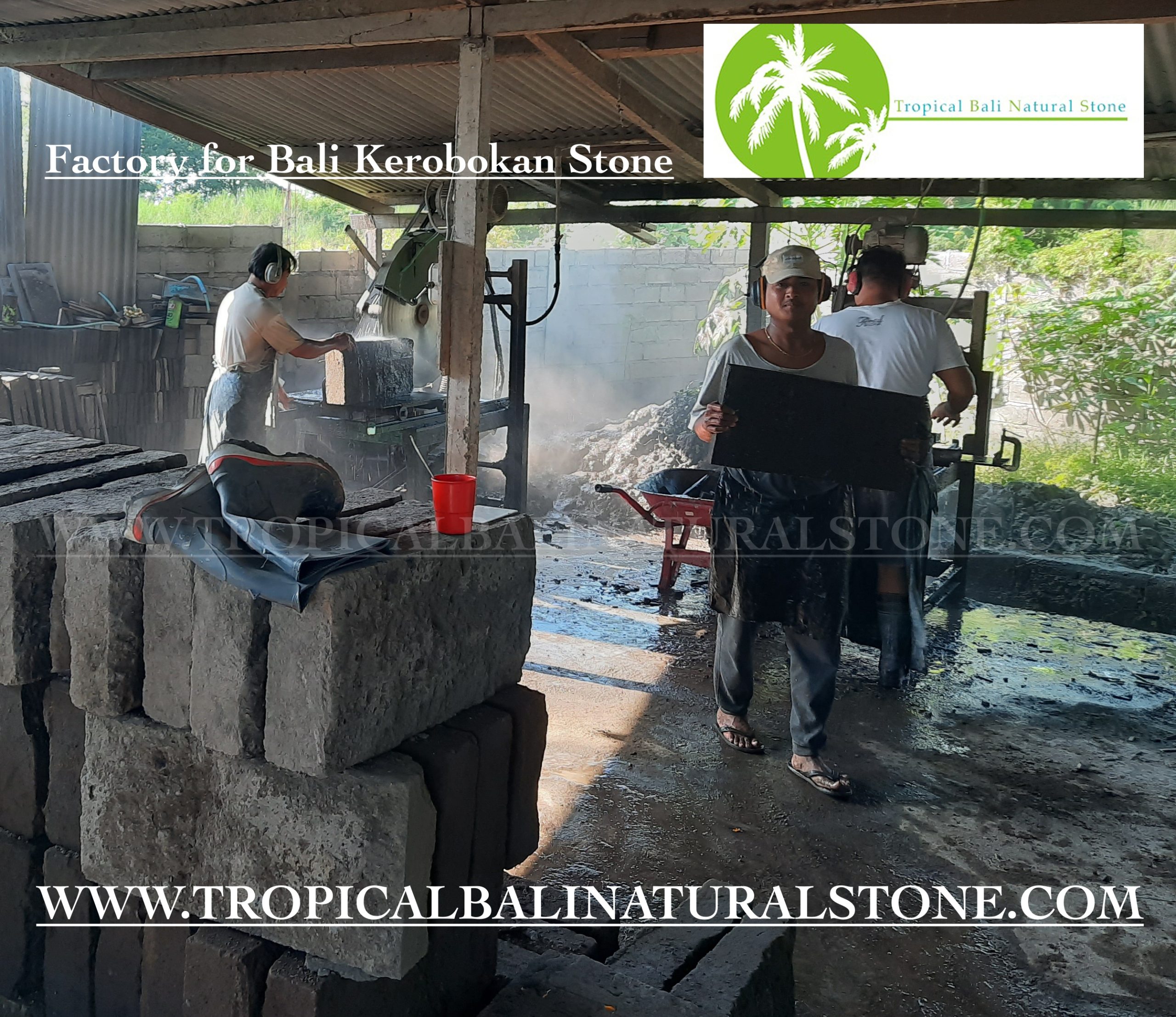 Balinese craftsmen of bali working with Bali Kerobokan stone.